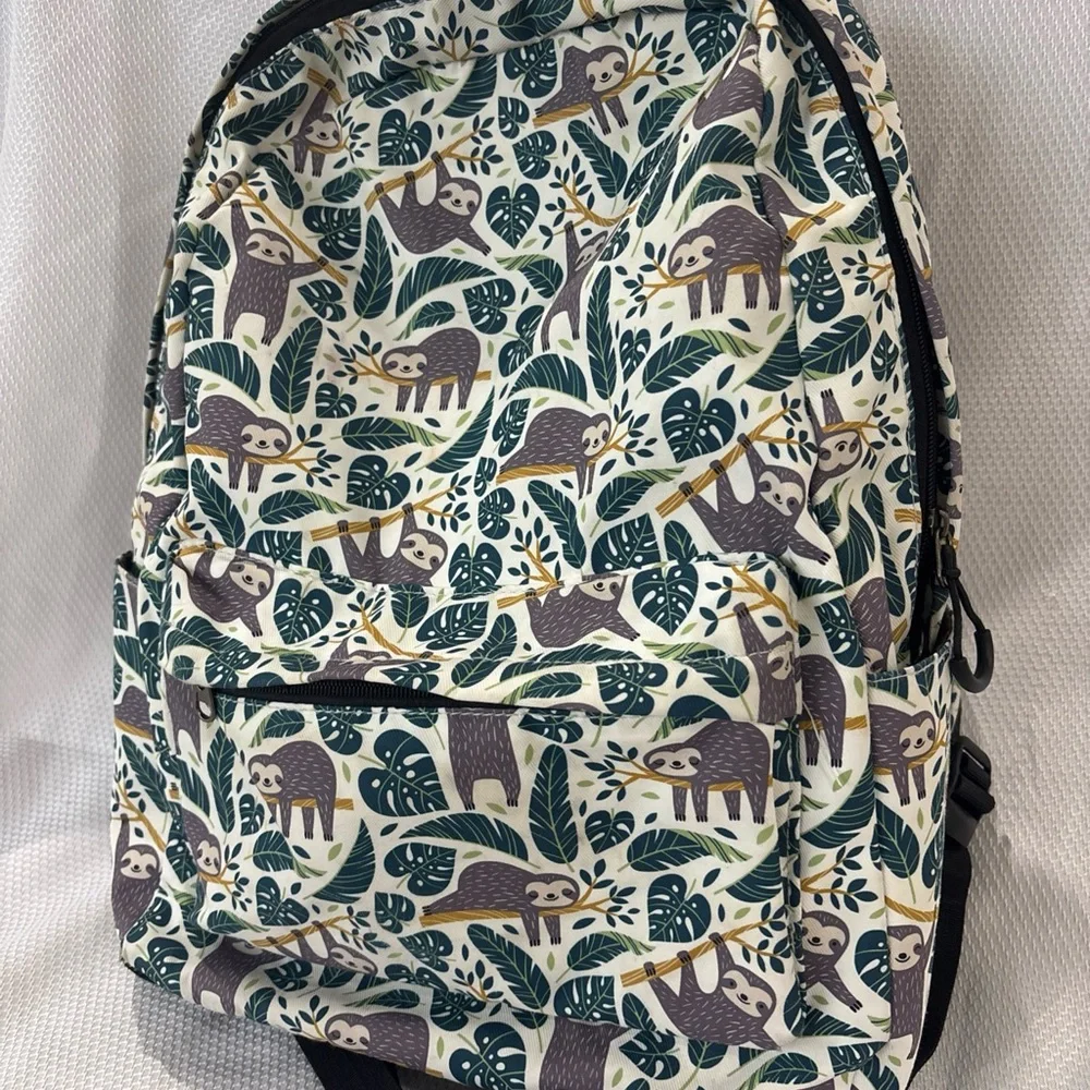 Sloth Backpack Leaves And Branches Green And Grey Multipocket